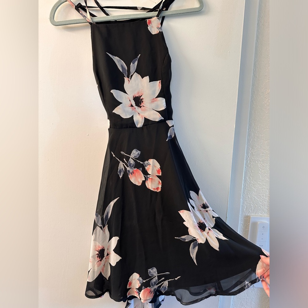 Black Floral Dress. Lace up back
